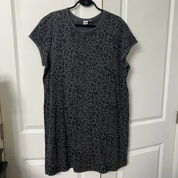 Gap Charcoal Animal Leopard Print Pocket T-shirt Dress XXL - Picture 6 of 7